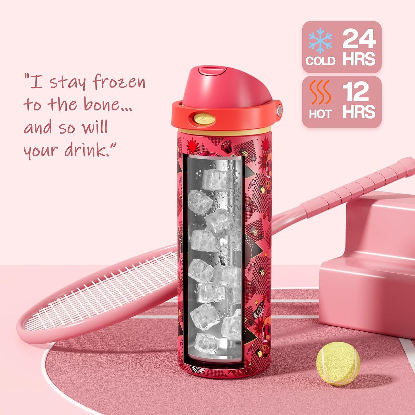 24 oz Travel Water Bottle: 2-in-1 Push-Button Spout & Quick-Flip Straw, Leakproof, Cold 24Hrs, Fits Car Cup Holder, Stainless Steel Cup for Sports, School, Commute, Camping (Mouse's Mischief) - Colors B