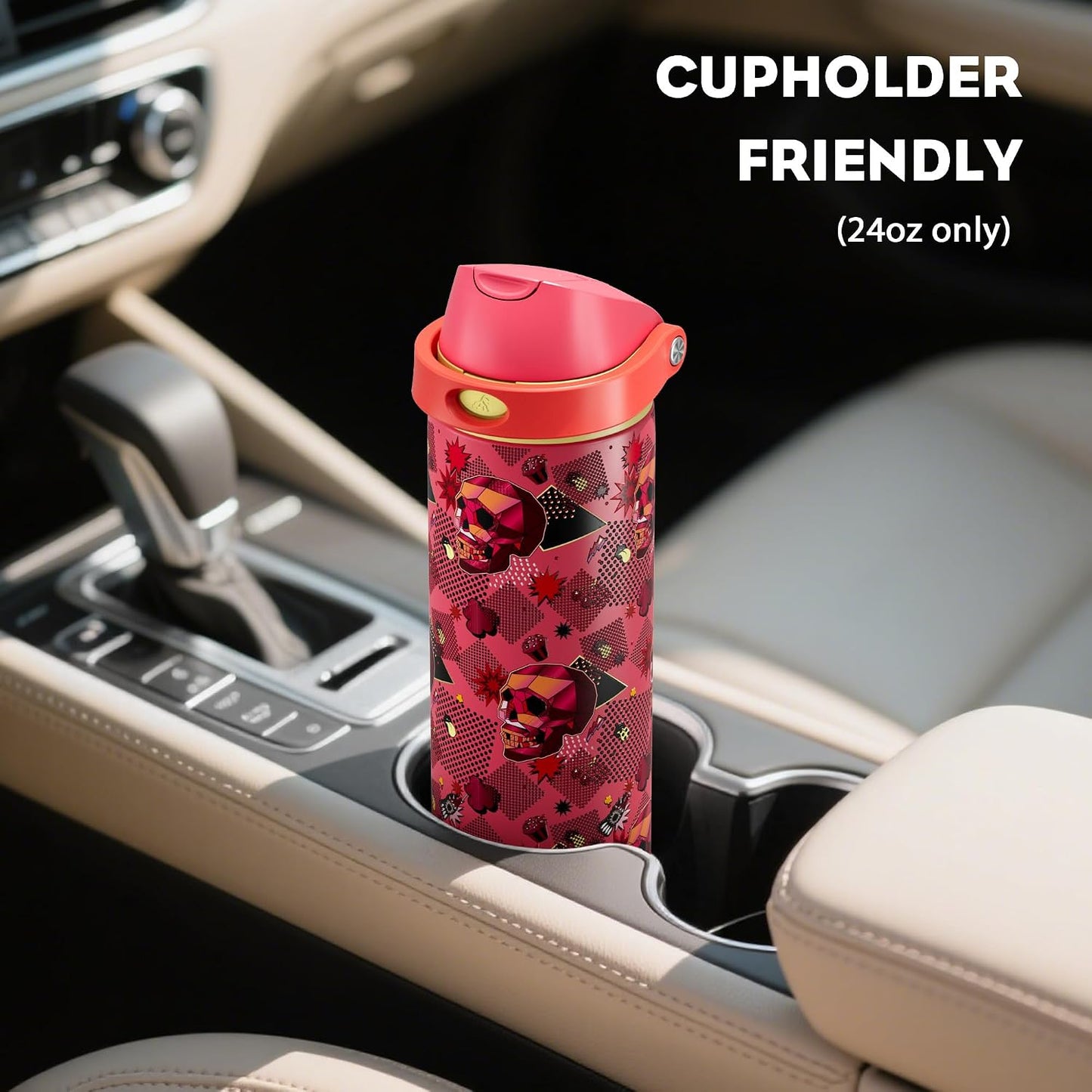 24 oz Travel Water Bottle: 2-in-1 Push-Button Spout & Quick-Flip Straw, Leakproof, Cold 24Hrs, Fits Car Cup Holder, Stainless Steel Cup for Sports, School, Commute, Camping (Mouse's Mischief) - Colors B