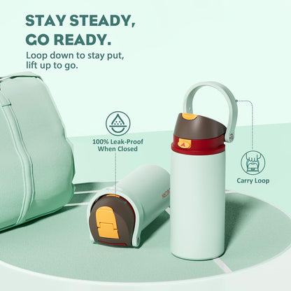 24 oz Travel Water Bottle: 2-in-1 Push-Button Spout & Quick-Flip Straw, Leakproof, Cold 24Hrs, Fits Car Cup Holder, Stainless Steel Cup for Sports, School, Commute, Camping (Mouse's Mischief) - Colors B