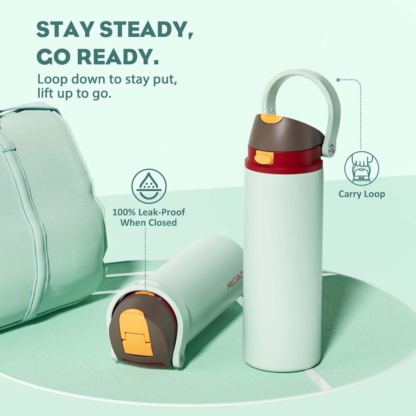24 oz Travel Water Bottle: 2-in-1 Push-Button Spout & Quick-Flip Straw, Leakproof, Cold 24Hrs, Fits Car Cup Holder, Stainless Steel Cup for Sports, School, Commute, Camping (Mouse's Mischief) - Colors B