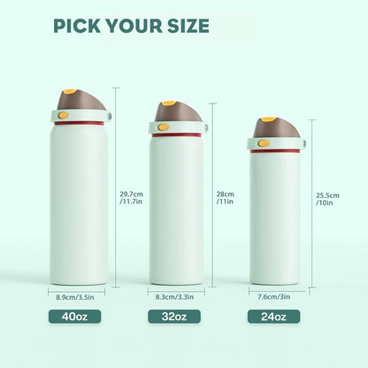 24 oz Travel Water Bottle: 2-in-1 Push-Button Spout & Quick-Flip Straw, Leakproof, Cold 24Hrs, Fits Car Cup Holder, Stainless Steel Cup for Sports, School, Commute, Camping (Mouse's Mischief) - Colors B