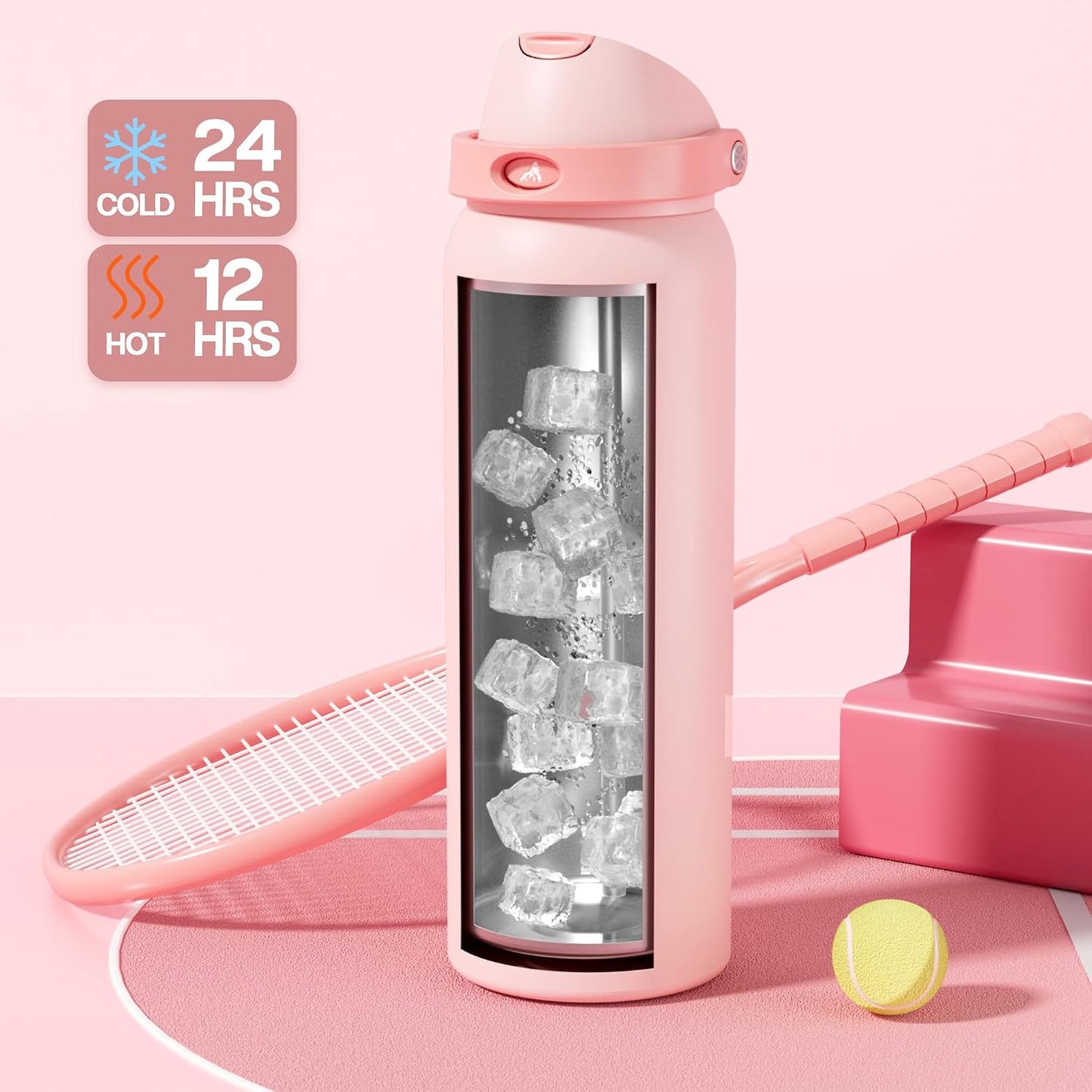 24 oz Travel Water Bottle: 2-in-1 Push-Button Spout & Quick-Flip Straw, Leakproof, Cold 24Hrs, Fits Car Cup Holder, Stainless Steel Cup for Sports, School, Commute, Camping (Mouse's Mischief) - Colors B