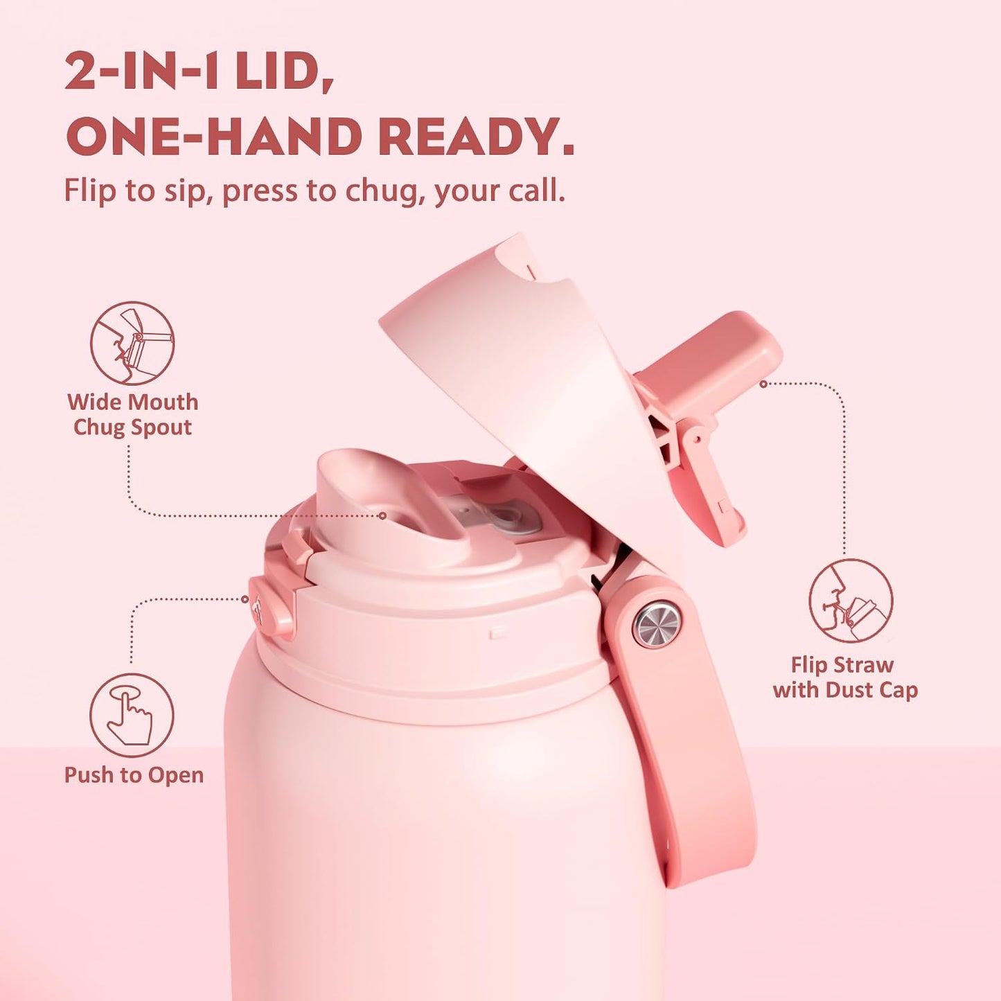 24 oz Travel Water Bottle: 2-in-1 Push-Button Spout & Quick-Flip Straw, Leakproof, Cold 24Hrs, Fits Car Cup Holder, Stainless Steel Cup for Sports, School, Commute, Camping (Mouse's Mischief) - Colors B