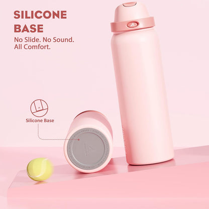 24 oz Travel Water Bottle: 2-in-1 Push-Button Spout & Quick-Flip Straw, Leakproof, Cold 24Hrs, Fits Car Cup Holder, Stainless Steel Cup for Sports, School, Commute, Camping (Mouse's Mischief) - Colors B
