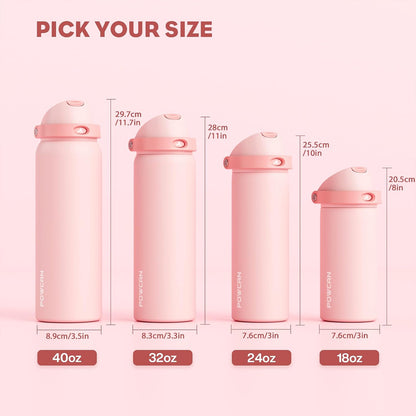 24 oz Travel Water Bottle: 2-in-1 Push-Button Spout & Quick-Flip Straw, Leakproof, Cold 24Hrs, Fits Car Cup Holder, Stainless Steel Cup for Sports, School, Commute, Camping (Mouse's Mischief) - Colors B