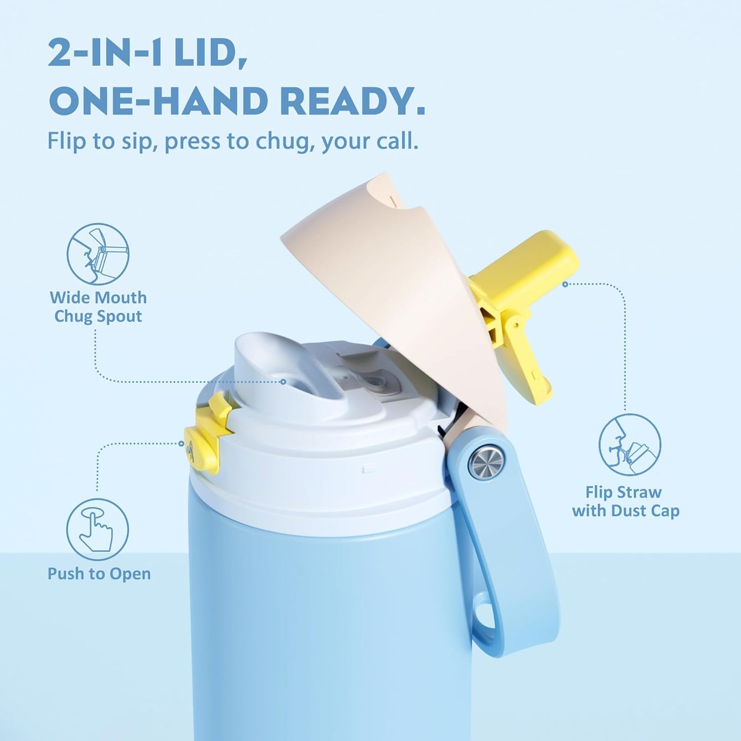 24 oz Travel Water Bottle: 2-in-1 Push-Button Spout & Quick-Flip Straw, Leakproof, Cold 24Hrs, Fits Car Cup Holder, Stainless Steel Cup for Sports, School, Commute, Camping (Mouse's Mischief) - Colors B