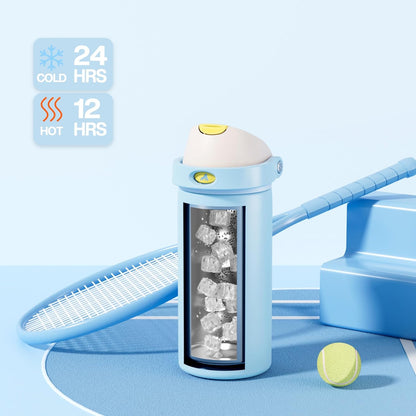 24 oz Travel Water Bottle: 2-in-1 Push-Button Spout & Quick-Flip Straw, Leakproof, Cold 24Hrs, Fits Car Cup Holder, Stainless Steel Cup for Sports, School, Commute, Camping (Mouse's Mischief) - Colors B