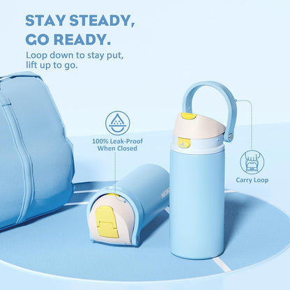 24 oz Travel Water Bottle: 2-in-1 Push-Button Spout & Quick-Flip Straw, Leakproof, Cold 24Hrs, Fits Car Cup Holder, Stainless Steel Cup for Sports, School, Commute, Camping (Mouse's Mischief) - Colors B