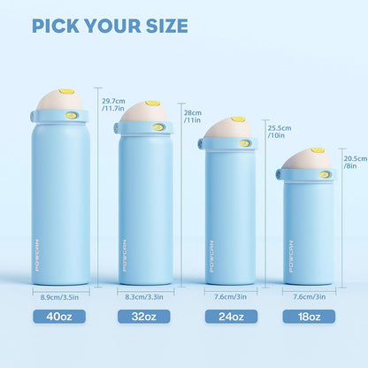 24 oz Travel Water Bottle: 2-in-1 Push-Button Spout & Quick-Flip Straw, Leakproof, Cold 24Hrs, Fits Car Cup Holder, Stainless Steel Cup for Sports, School, Commute, Camping (Mouse's Mischief) - Colors B