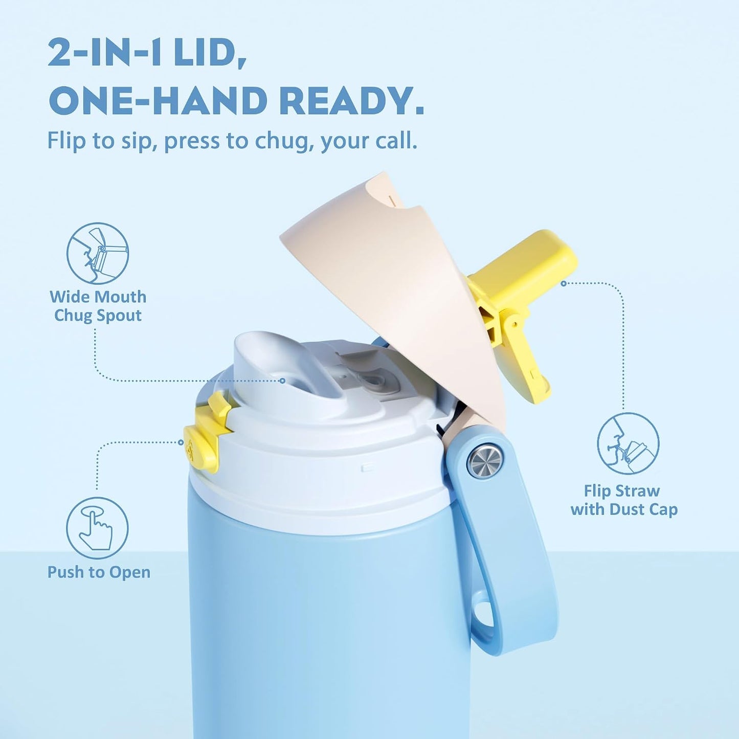 24 oz Travel Water Bottle: 2-in-1 Push-Button Spout & Quick-Flip Straw, Leakproof, Cold 24Hrs, Fits Car Cup Holder, Stainless Steel Cup for Sports, School, Commute, Camping (Mouse's Mischief) - Colors B