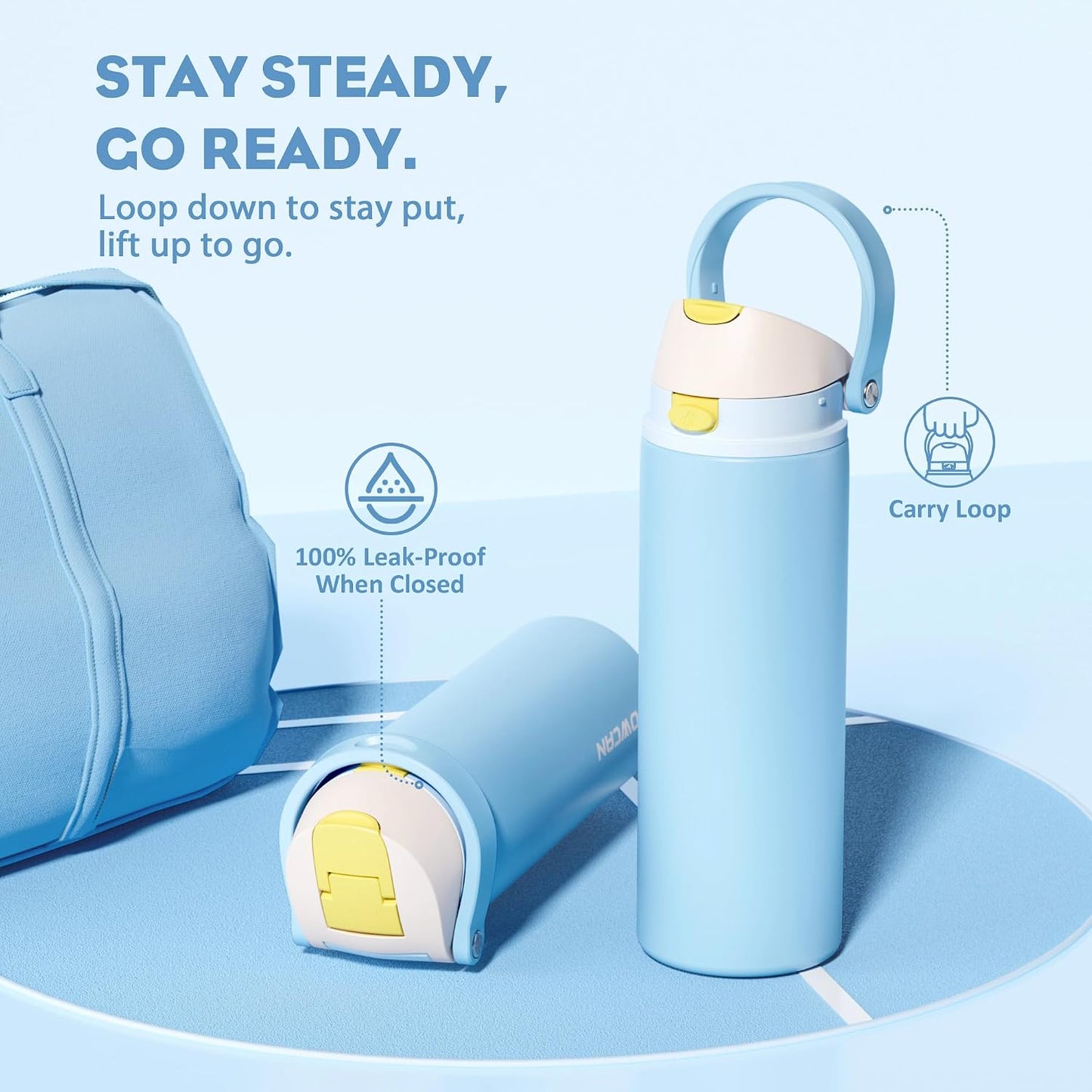 24 oz Travel Water Bottle: 2-in-1 Push-Button Spout & Quick-Flip Straw, Leakproof, Cold 24Hrs, Fits Car Cup Holder, Stainless Steel Cup for Sports, School, Commute, Camping (Mouse's Mischief) - Colors B