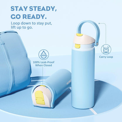 24 oz Travel Water Bottle: 2-in-1 Push-Button Spout & Quick-Flip Straw, Leakproof, Cold 24Hrs, Fits Car Cup Holder, Stainless Steel Cup for Sports, School, Commute, Camping (Mouse's Mischief) - Colors B