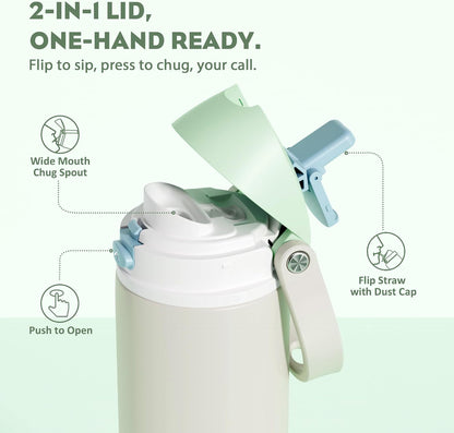 24 oz Travel Water Bottle: 2-in-1 Push-Button Spout & Quick-Flip Straw, Leakproof, Cold 24Hrs, Fits Car Cup Holder, Stainless Steel Cup for Sports, School, Commute, Camping (Mouse's Mischief) - Colors B