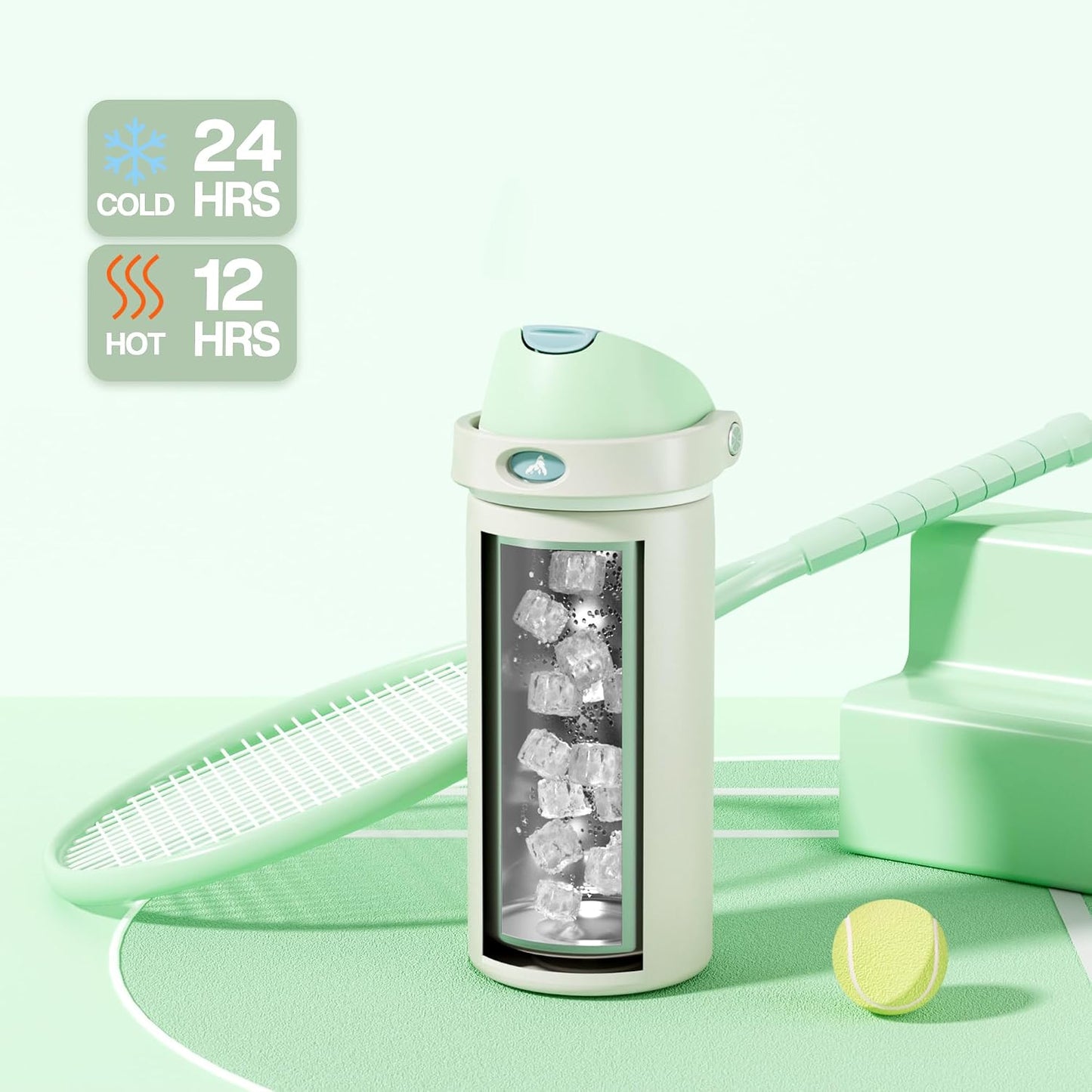 24 oz Travel Water Bottle: 2-in-1 Push-Button Spout & Quick-Flip Straw, Leakproof, Cold 24Hrs, Fits Car Cup Holder, Stainless Steel Cup for Sports, School, Commute, Camping (Mouse's Mischief) - Colors B