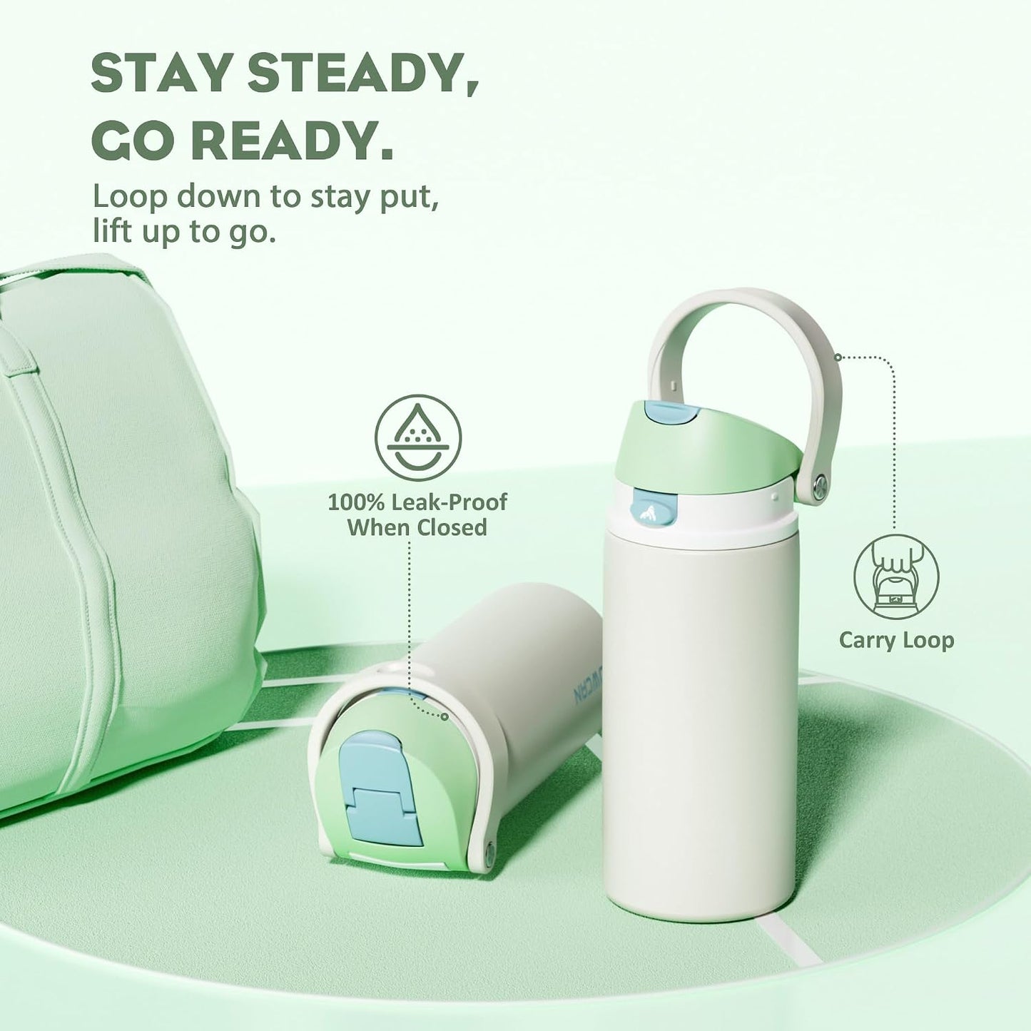 24 oz Travel Water Bottle: 2-in-1 Push-Button Spout & Quick-Flip Straw, Leakproof, Cold 24Hrs, Fits Car Cup Holder, Stainless Steel Cup for Sports, School, Commute, Camping (Mouse's Mischief) - Colors B