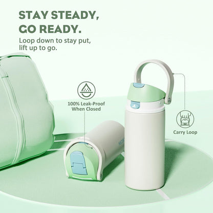 24 oz Travel Water Bottle: 2-in-1 Push-Button Spout & Quick-Flip Straw, Leakproof, Cold 24Hrs, Fits Car Cup Holder, Stainless Steel Cup for Sports, School, Commute, Camping (Mouse's Mischief) - Colors B