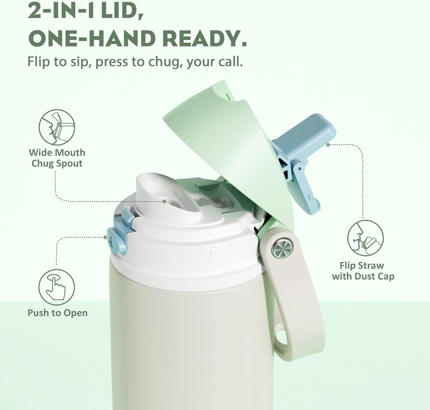 24 oz Travel Water Bottle: 2-in-1 Push-Button Spout & Quick-Flip Straw, Leakproof, Cold 24Hrs, Fits Car Cup Holder, Stainless Steel Cup for Sports, School, Commute, Camping (Mouse's Mischief) - Colors B