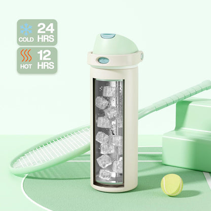 24 oz Travel Water Bottle: 2-in-1 Push-Button Spout & Quick-Flip Straw, Leakproof, Cold 24Hrs, Fits Car Cup Holder, Stainless Steel Cup for Sports, School, Commute, Camping (Mouse's Mischief) - Colors B