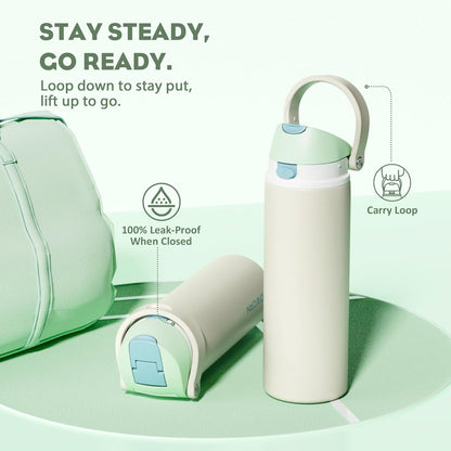 24 oz Travel Water Bottle: 2-in-1 Push-Button Spout & Quick-Flip Straw, Leakproof, Cold 24Hrs, Fits Car Cup Holder, Stainless Steel Cup for Sports, School, Commute, Camping (Mouse's Mischief) - Colors B