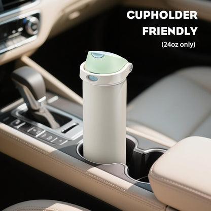 24 oz Travel Water Bottle: 2-in-1 Push-Button Spout & Quick-Flip Straw, Leakproof, Cold 24Hrs, Fits Car Cup Holder, Stainless Steel Cup for Sports, School, Commute, Camping (Mouse's Mischief) - Colors B