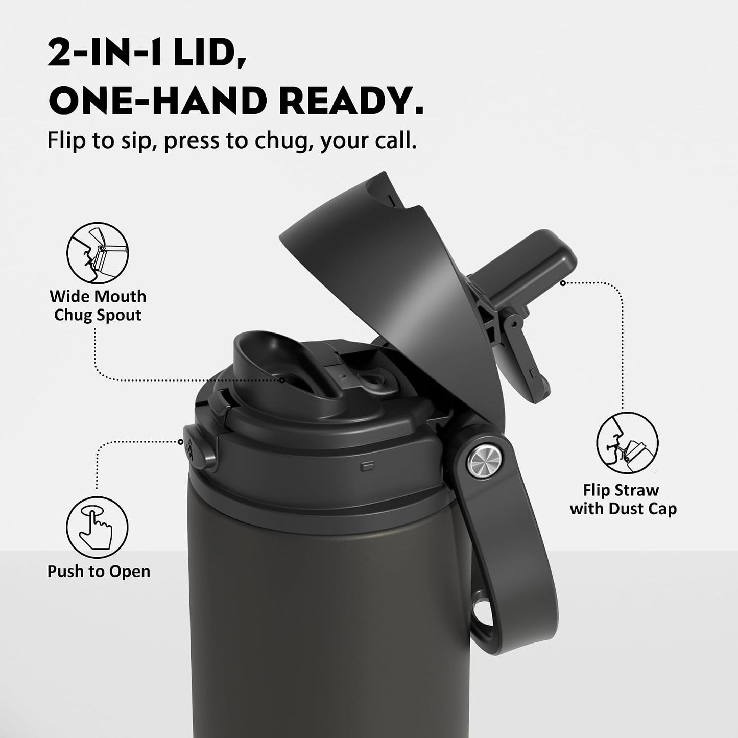 24 oz Travel Water Bottle: 2-in-1 Push-Button Spout & Quick-Flip Straw, Leakproof, Cold 24Hrs, Fits Car Cup Holder, Stainless Steel Cup for Sports, School, Commute, Camping (Mouse's Mischief) - Colors B