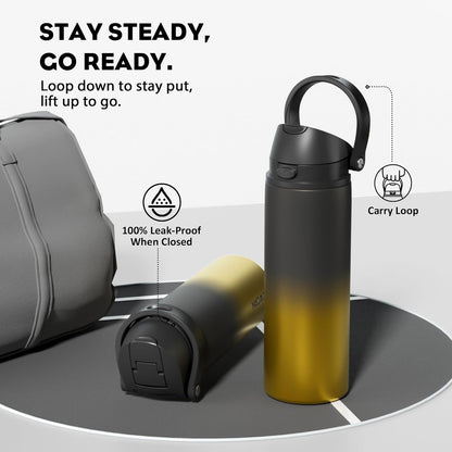 24 oz Travel Water Bottle: 2-in-1 Push-Button Spout & Quick-Flip Straw, Leakproof, Cold 24Hrs, Fits Car Cup Holder, Stainless Steel Cup for Sports, School, Commute, Camping (Mouse's Mischief) - Colors B
