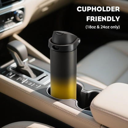 24 oz Travel Water Bottle: 2-in-1 Push-Button Spout & Quick-Flip Straw, Leakproof, Cold 24Hrs, Fits Car Cup Holder, Stainless Steel Cup for Sports, School, Commute, Camping (Mouse's Mischief) - Colors B