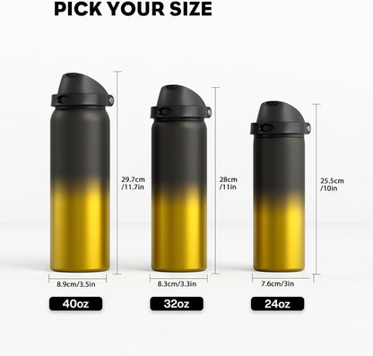 24 oz Travel Water Bottle: 2-in-1 Push-Button Spout & Quick-Flip Straw, Leakproof, Cold 24Hrs, Fits Car Cup Holder, Stainless Steel Cup for Sports, School, Commute, Camping (Mouse's Mischief) - Colors B