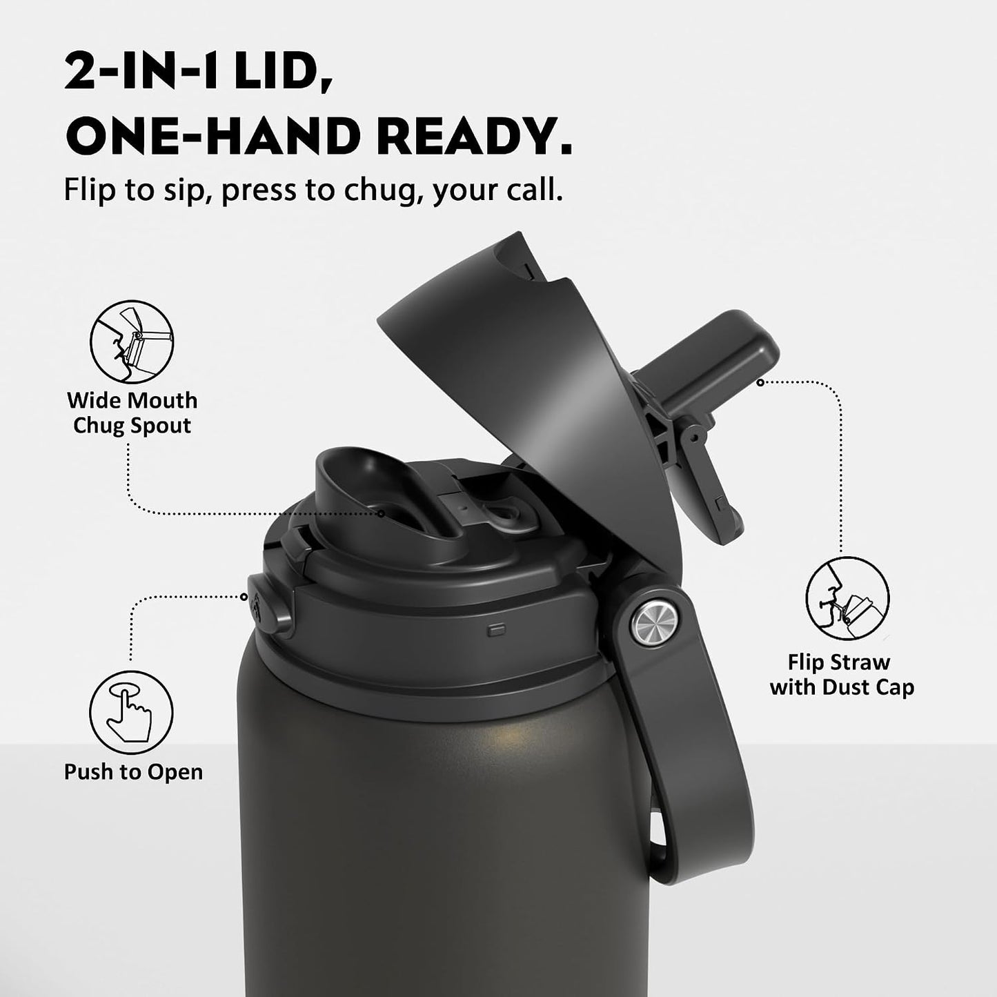 24 oz Travel Water Bottle: 2-in-1 Push-Button Spout & Quick-Flip Straw, Leakproof, Cold 24Hrs, Fits Car Cup Holder, Stainless Steel Cup for Sports, School, Commute, Camping (Mouse's Mischief) - Colors B