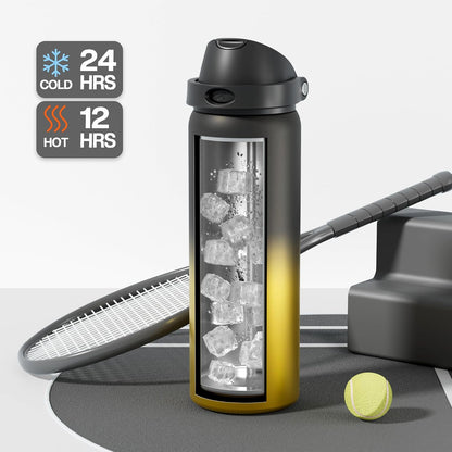 24 oz Travel Water Bottle: 2-in-1 Push-Button Spout & Quick-Flip Straw, Leakproof, Cold 24Hrs, Fits Car Cup Holder, Stainless Steel Cup for Sports, School, Commute, Camping (Mouse's Mischief) - Colors B