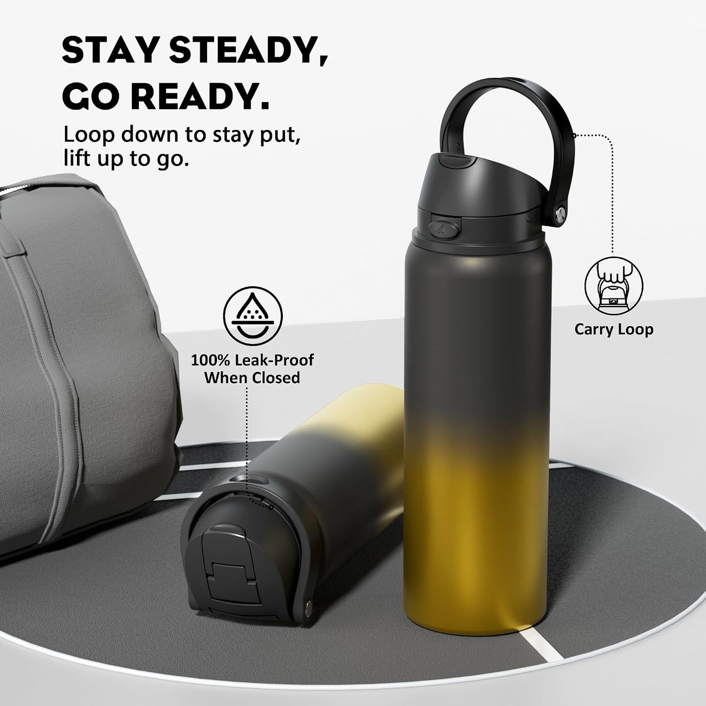 24 oz Travel Water Bottle: 2-in-1 Push-Button Spout & Quick-Flip Straw, Leakproof, Cold 24Hrs, Fits Car Cup Holder, Stainless Steel Cup for Sports, School, Commute, Camping (Mouse's Mischief) - Colors B