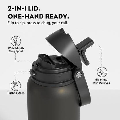 24 oz Travel Water Bottle: 2-in-1 Push-Button Spout & Quick-Flip Straw, Leakproof, Cold 24Hrs, Fits Car Cup Holder, Stainless Steel Cup for Sports, School, Commute, Camping (Mouse's Mischief) - Colors B