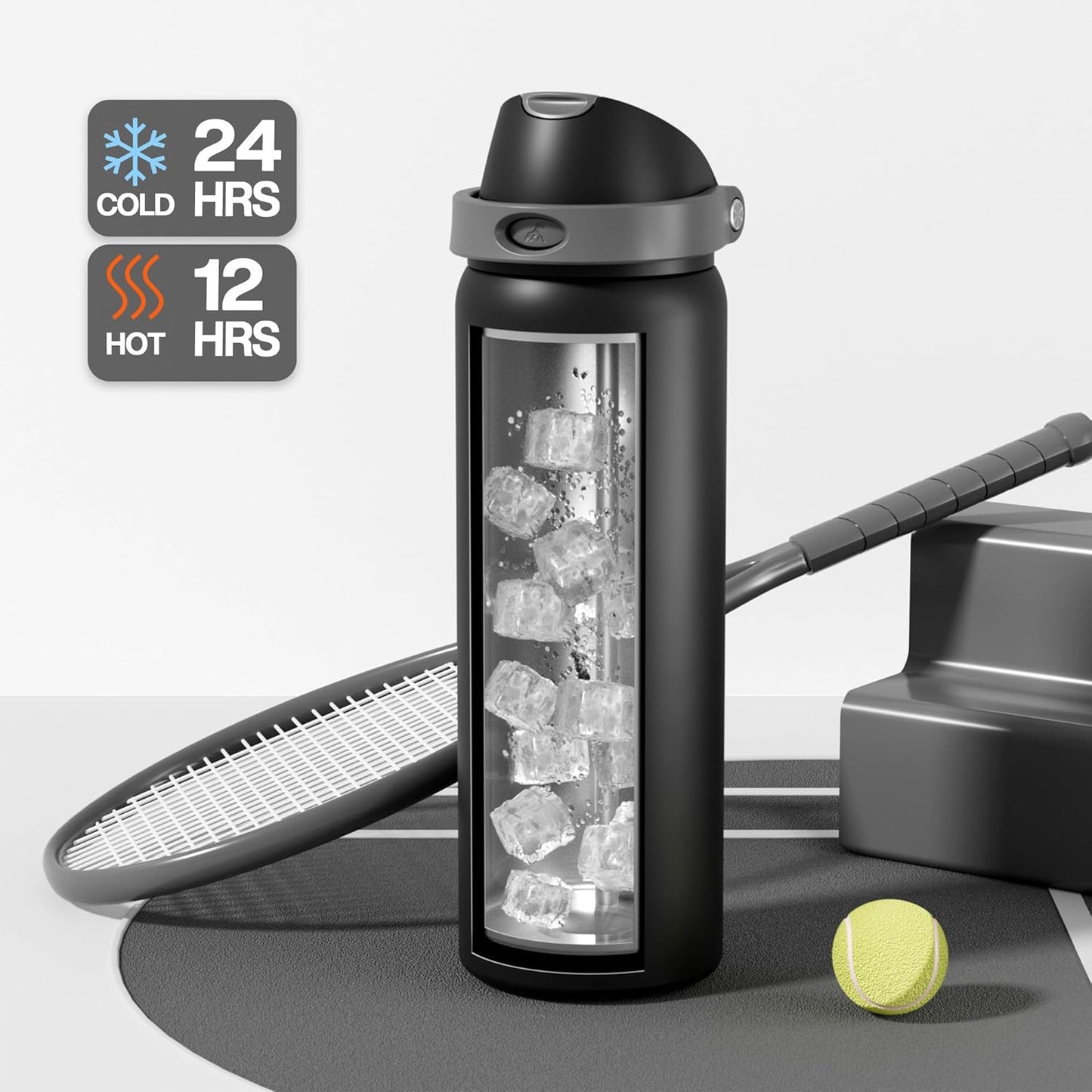 24 oz Travel Water Bottle: 2-in-1 Push-Button Spout & Quick-Flip Straw, Leakproof, Cold 24Hrs, Fits Car Cup Holder, Stainless Steel Cup for Sports, School, Commute, Camping (Mouse's Mischief) - Colors B