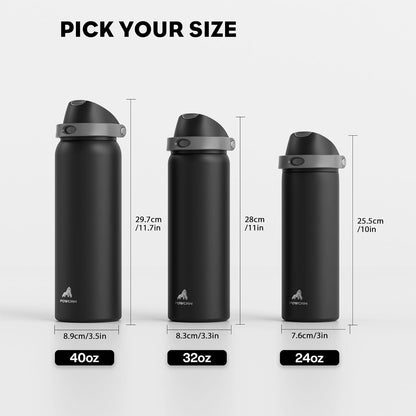 24 oz Travel Water Bottle: 2-in-1 Push-Button Spout & Quick-Flip Straw, Leakproof, Cold 24Hrs, Fits Car Cup Holder, Stainless Steel Cup for Sports, School, Commute, Camping (Mouse's Mischief) - Colors B