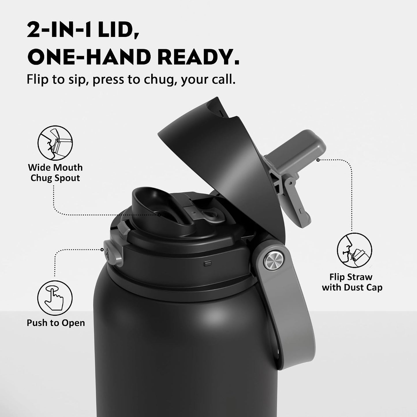 24 oz Travel Water Bottle: 2-in-1 Push-Button Spout & Quick-Flip Straw, Leakproof, Cold 24Hrs, Fits Car Cup Holder, Stainless Steel Cup for Sports, School, Commute, Camping (Mouse's Mischief) - Colors B