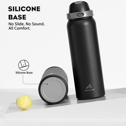 24 oz Travel Water Bottle: 2-in-1 Push-Button Spout & Quick-Flip Straw, Leakproof, Cold 24Hrs, Fits Car Cup Holder, Stainless Steel Cup for Sports, School, Commute, Camping (Mouse's Mischief) - Colors B