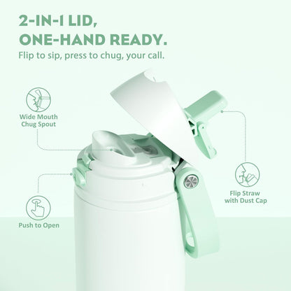 24 oz Travel Water Bottle: 2-in-1 Push-Button Spout & Quick-Flip Straw, Leakproof, Cold 24Hrs, Fits Car Cup Holder, Stainless Steel Cup for Sports, School, Commute, Camping (Mouse's Mischief) - Colors B