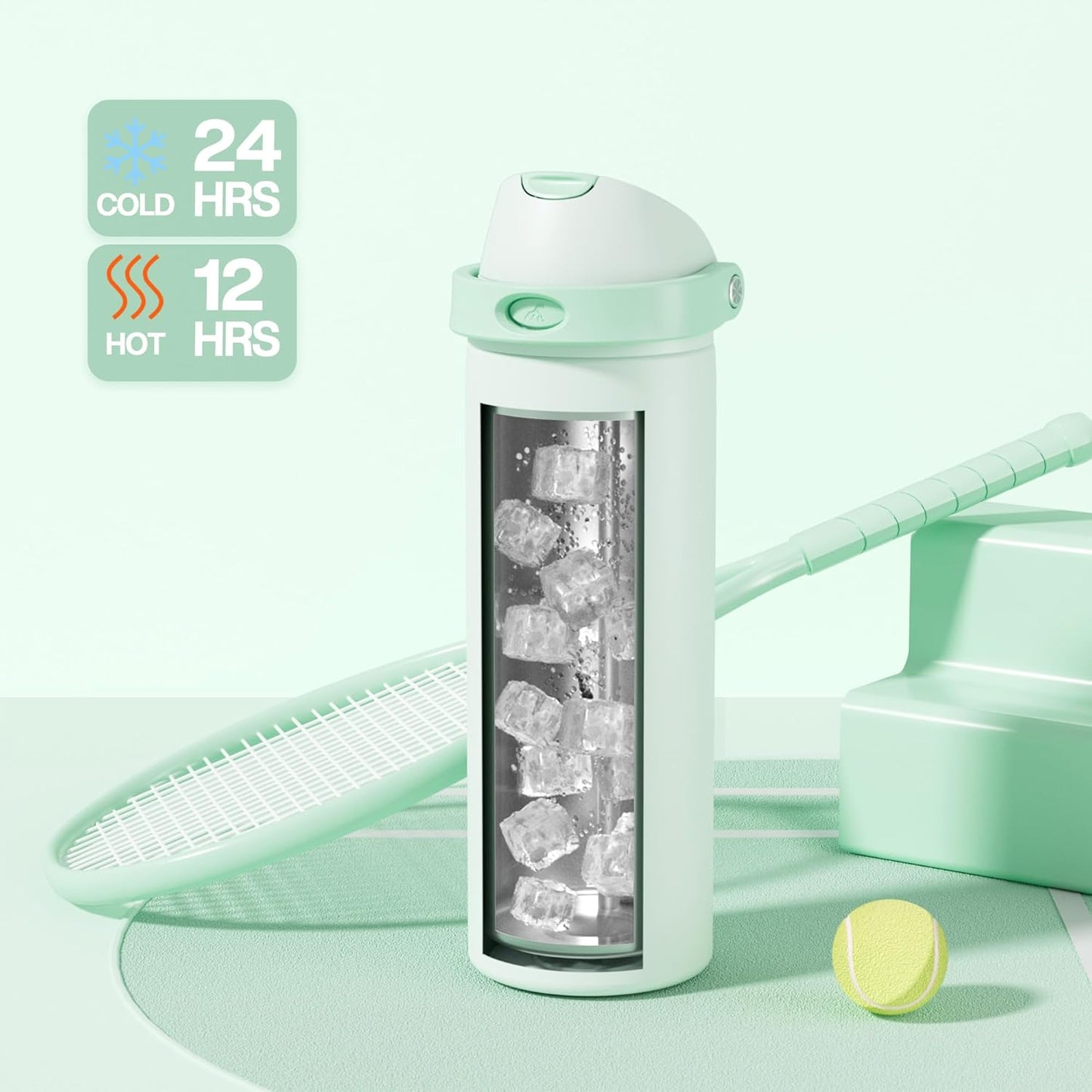 24 oz Travel Water Bottle: 2-in-1 Push-Button Spout & Quick-Flip Straw, Leakproof, Cold 24Hrs, Fits Car Cup Holder, Stainless Steel Cup for Sports, School, Commute, Camping (Mouse's Mischief) - Colors B