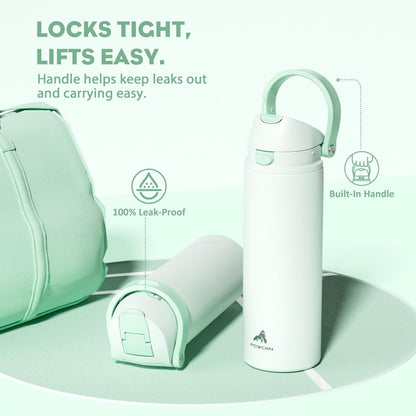 24 oz Travel Water Bottle: 2-in-1 Push-Button Spout & Quick-Flip Straw, Leakproof, Cold 24Hrs, Fits Car Cup Holder, Stainless Steel Cup for Sports, School, Commute, Camping (Mouse's Mischief) - Colors B
