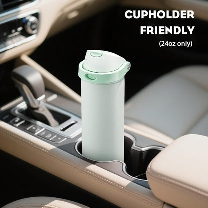 24 oz Travel Water Bottle: 2-in-1 Push-Button Spout & Quick-Flip Straw, Leakproof, Cold 24Hrs, Fits Car Cup Holder, Stainless Steel Cup for Sports, School, Commute, Camping (Mouse's Mischief) - Colors B