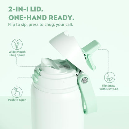 24 oz Travel Water Bottle: 2-in-1 Push-Button Spout & Quick-Flip Straw, Leakproof, Cold 24Hrs, Fits Car Cup Holder, Stainless Steel Cup for Sports, School, Commute, Camping (Mouse's Mischief) - Colors B