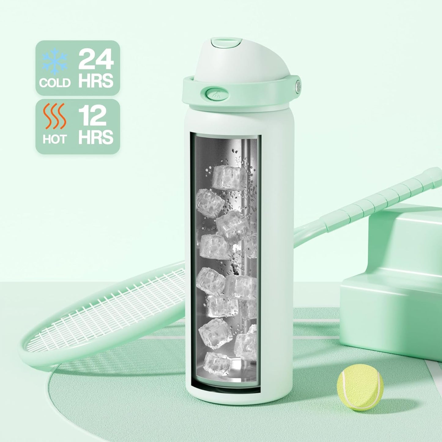 24 oz Travel Water Bottle: 2-in-1 Push-Button Spout & Quick-Flip Straw, Leakproof, Cold 24Hrs, Fits Car Cup Holder, Stainless Steel Cup for Sports, School, Commute, Camping (Mouse's Mischief) - Colors B