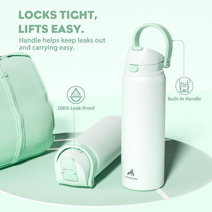 24 oz Travel Water Bottle: 2-in-1 Push-Button Spout & Quick-Flip Straw, Leakproof, Cold 24Hrs, Fits Car Cup Holder, Stainless Steel Cup for Sports, School, Commute, Camping (Mouse's Mischief) - Colors B