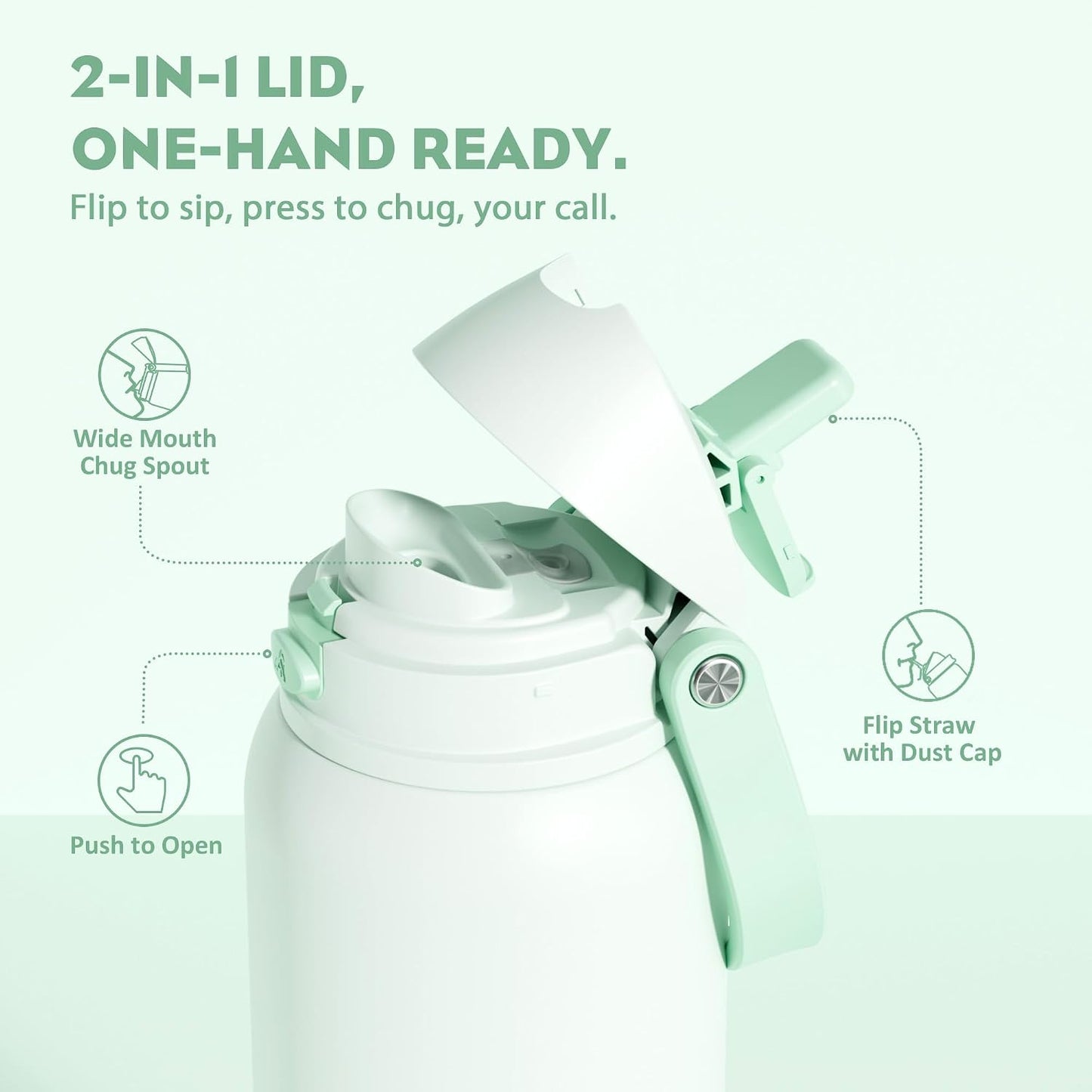24 oz Travel Water Bottle: 2-in-1 Push-Button Spout & Quick-Flip Straw, Leakproof, Cold 24Hrs, Fits Car Cup Holder, Stainless Steel Cup for Sports, School, Commute, Camping (Mouse's Mischief) - Colors B
