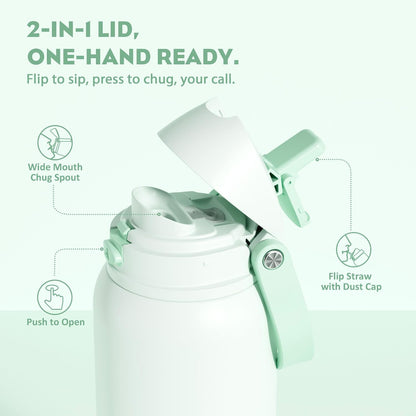 24 oz Travel Water Bottle: 2-in-1 Push-Button Spout & Quick-Flip Straw, Leakproof, Cold 24Hrs, Fits Car Cup Holder, Stainless Steel Cup for Sports, School, Commute, Camping (Mouse's Mischief) - Colors B