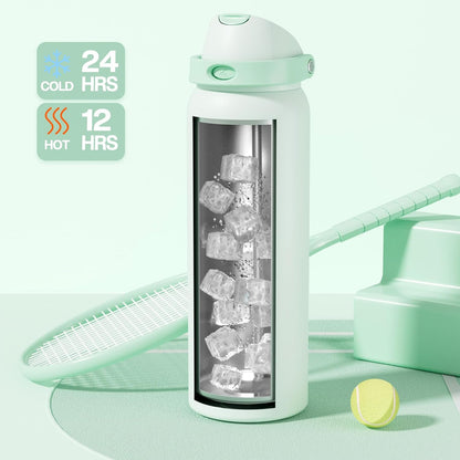 24 oz Travel Water Bottle: 2-in-1 Push-Button Spout & Quick-Flip Straw, Leakproof, Cold 24Hrs, Fits Car Cup Holder, Stainless Steel Cup for Sports, School, Commute, Camping (Mouse's Mischief) - Colors B