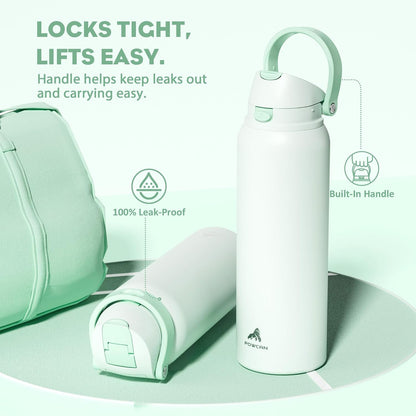 24 oz Travel Water Bottle: 2-in-1 Push-Button Spout & Quick-Flip Straw, Leakproof, Cold 24Hrs, Fits Car Cup Holder, Stainless Steel Cup for Sports, School, Commute, Camping (Mouse's Mischief) - Colors B
