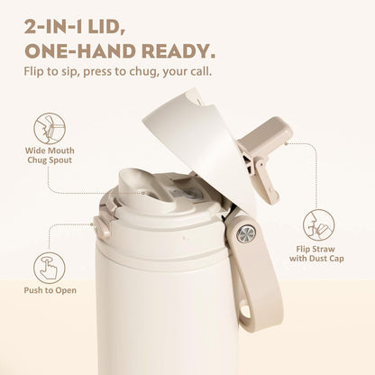24 oz Travel Water Bottle: 2-in-1 Push-Button Spout & Quick-Flip Straw, Leakproof, Cold 24Hrs, Fits Car Cup Holder, Stainless Steel Cup for Sports, School, Commute, Camping (Mouse's Mischief) - Colors B