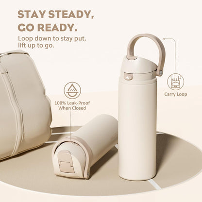 24 oz Travel Water Bottle: 2-in-1 Push-Button Spout & Quick-Flip Straw, Leakproof, Cold 24Hrs, Fits Car Cup Holder, Stainless Steel Cup for Sports, School, Commute, Camping (Mouse's Mischief) - Colors B