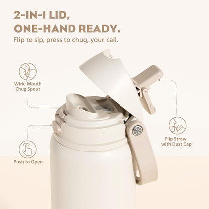 24 oz Travel Water Bottle: 2-in-1 Push-Button Spout & Quick-Flip Straw, Leakproof, Cold 24Hrs, Fits Car Cup Holder, Stainless Steel Cup for Sports, School, Commute, Camping (Mouse's Mischief) - Colors B